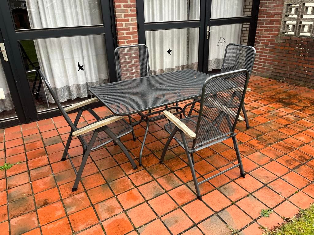 Degelijke antraciet stalen tuinset, Tuin en Terras, Tuinsets en Loungesets, Ophalen, Gebruikt, Eettafel, Tuinset