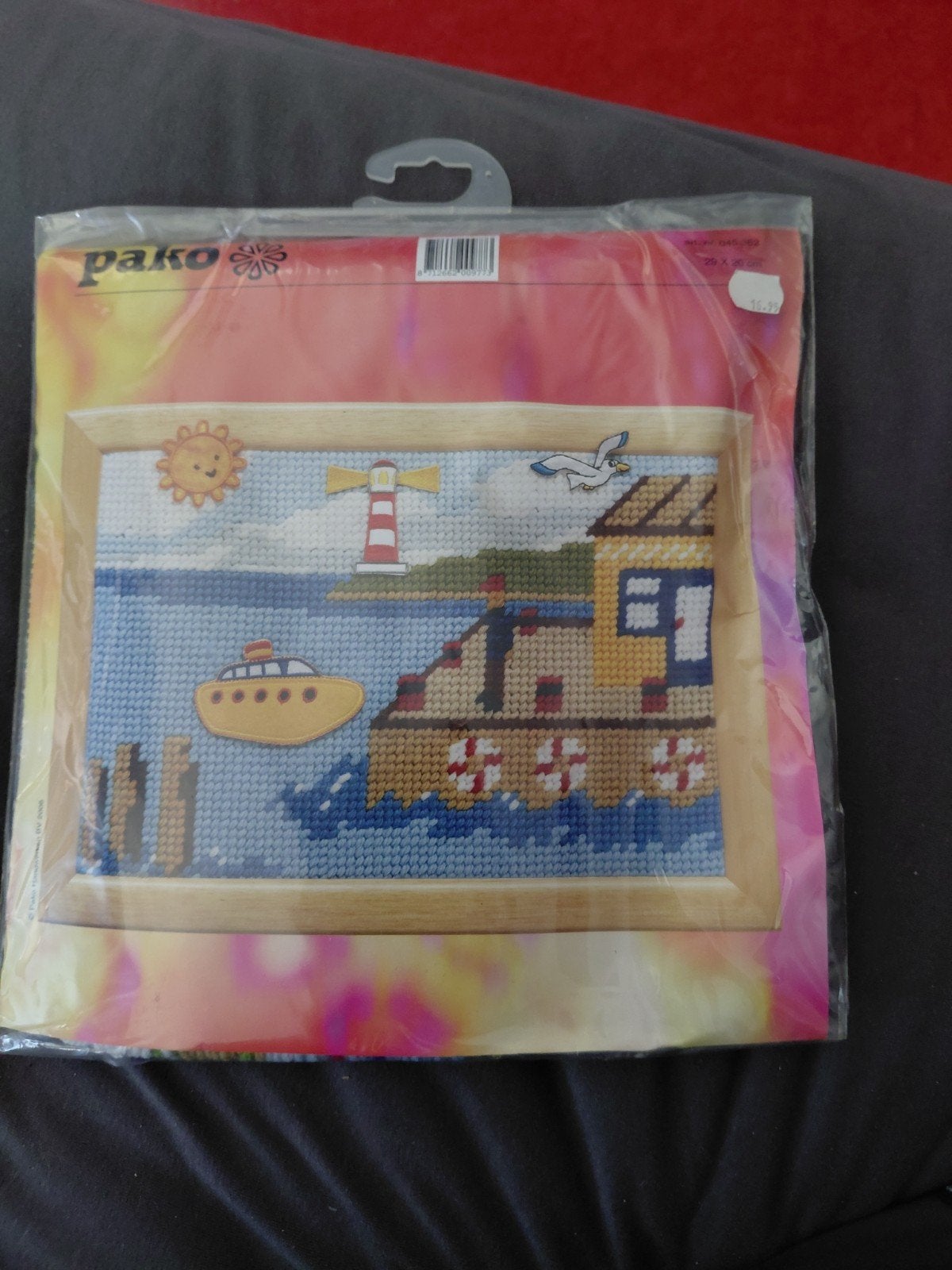 Pako Borduurpakket Zeezicht met Boot en Vuurtoren, Hobby en Vrije tijd, Knutselen, Ophalen, Zee en Strand, Textiel, Nieuw