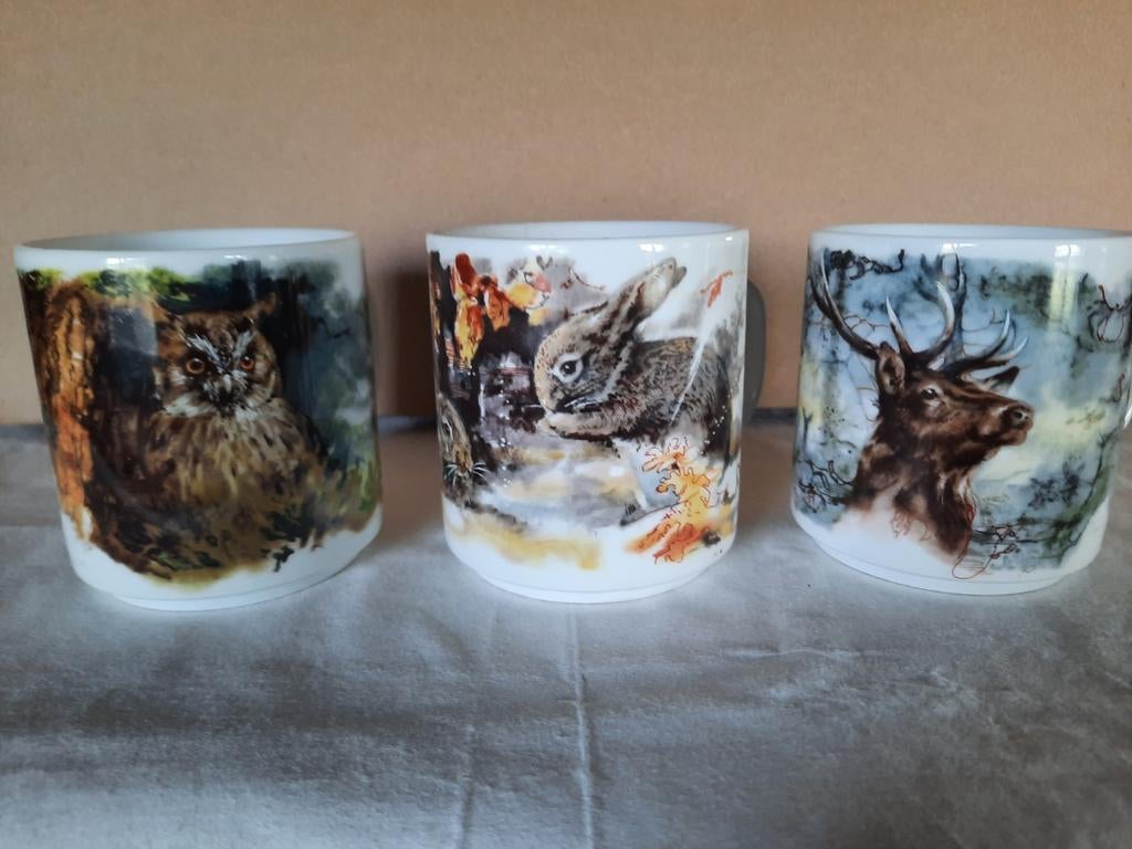 Set van 3 Hoffmann Bavaria porseleinen mokken met dieren, Ophalen of Verzenden