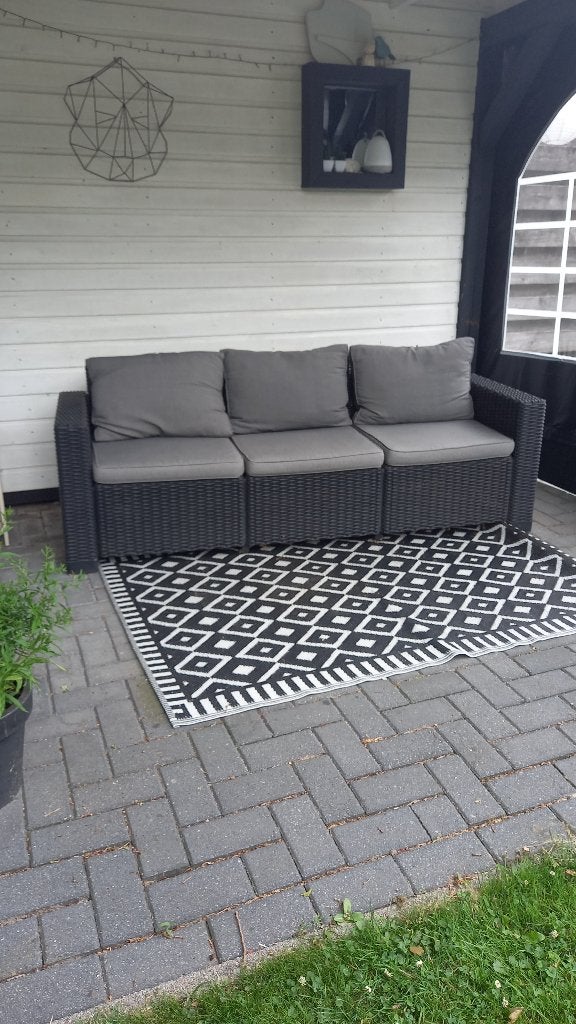 Loungebank met kussens 3zits > zwart wicker, Ophalen, Gebruikt
