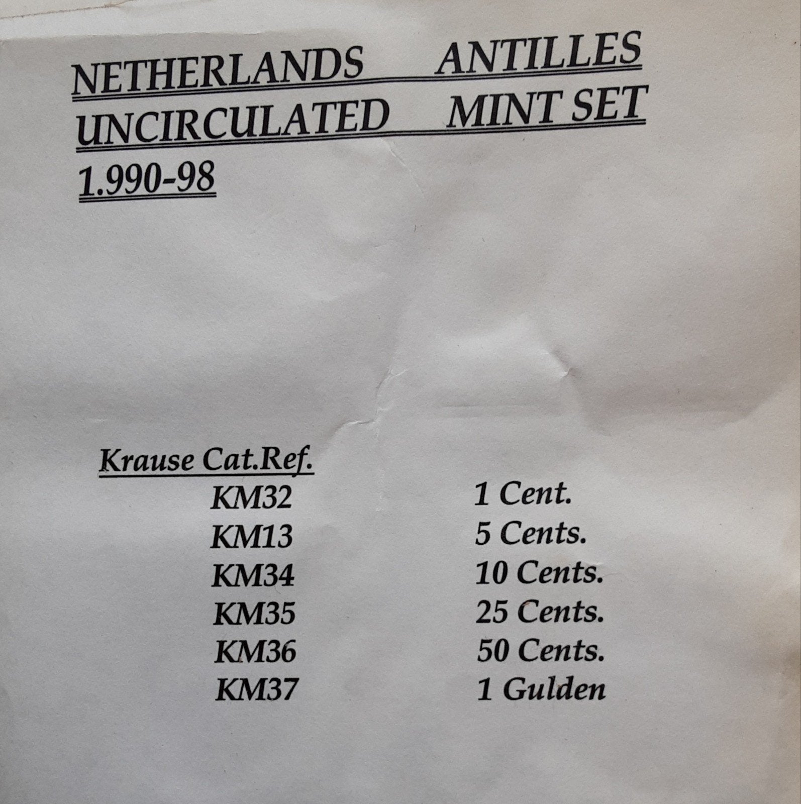 Nederlandse Antillen 6 munten UNC 1990-1996 set, Ophalen of Verzenden, Zuid-Amerika, Setje