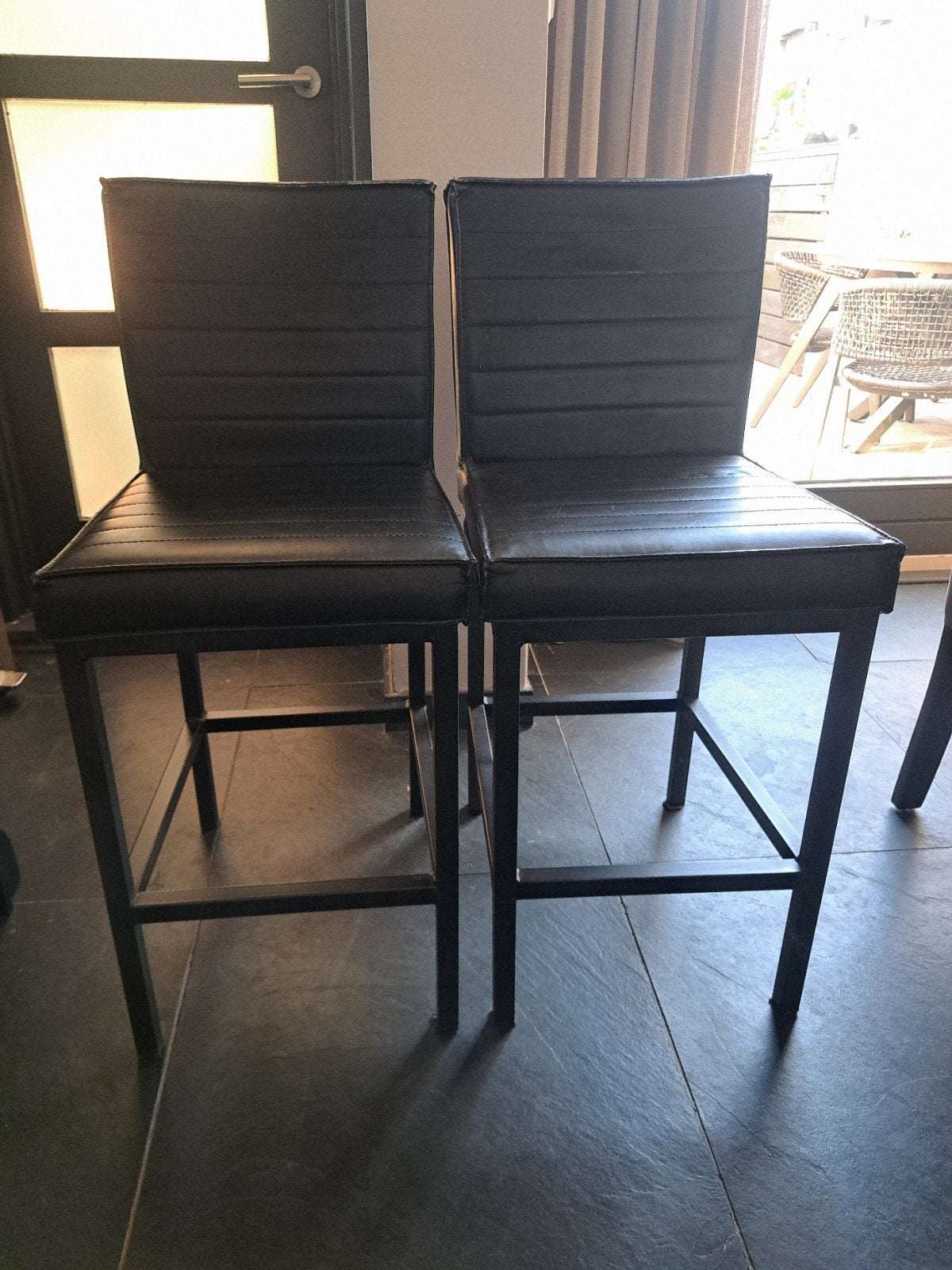 2 pronto barkrukken zwart nepleer, Ophalen, Gebruikt, Met voetsteun, Leer