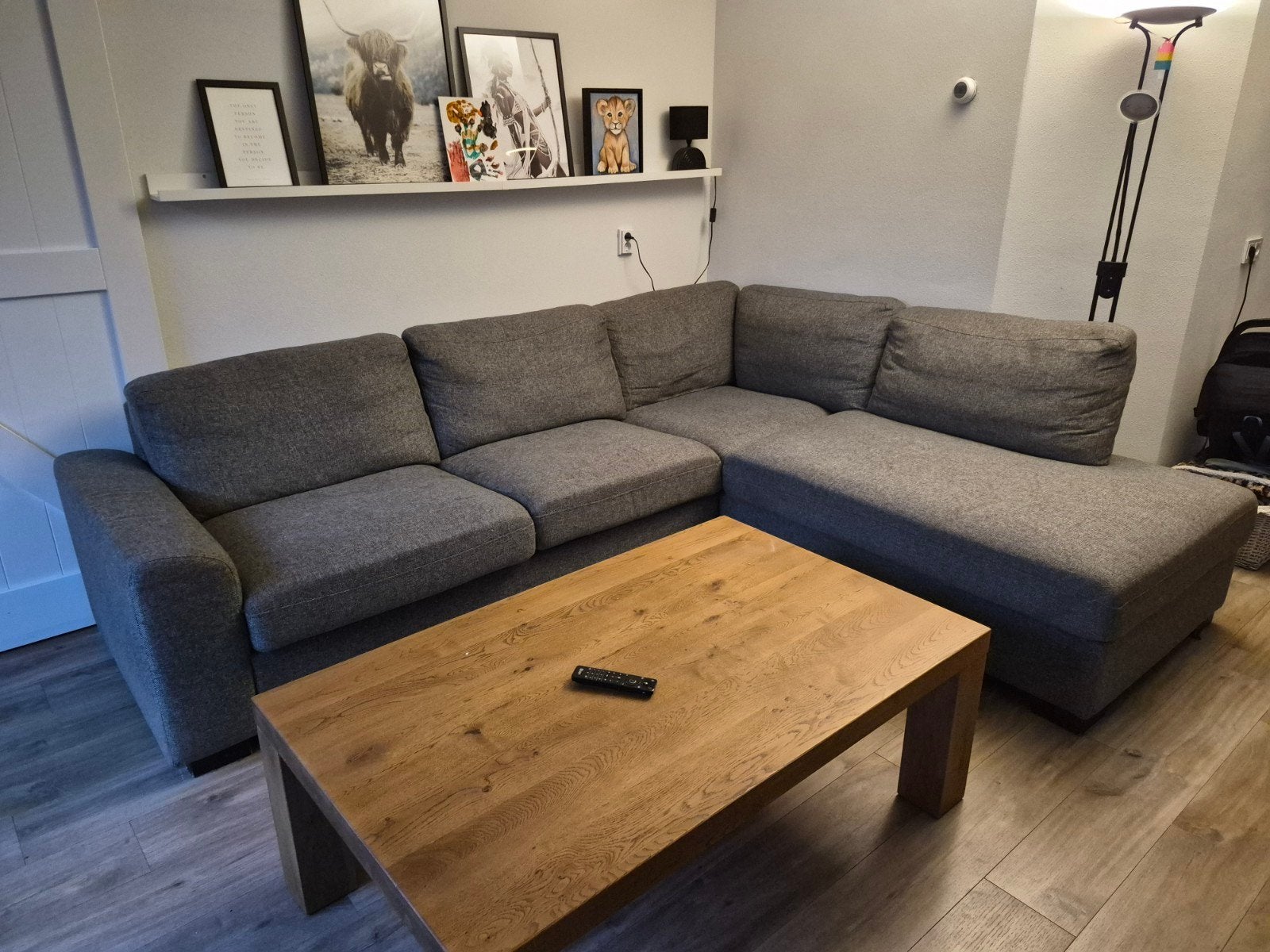 Grijze hoekbank met chaise longue - gebruikt, Ophalen, 250 tot 300 cm, Gebruikt, Hoekbank