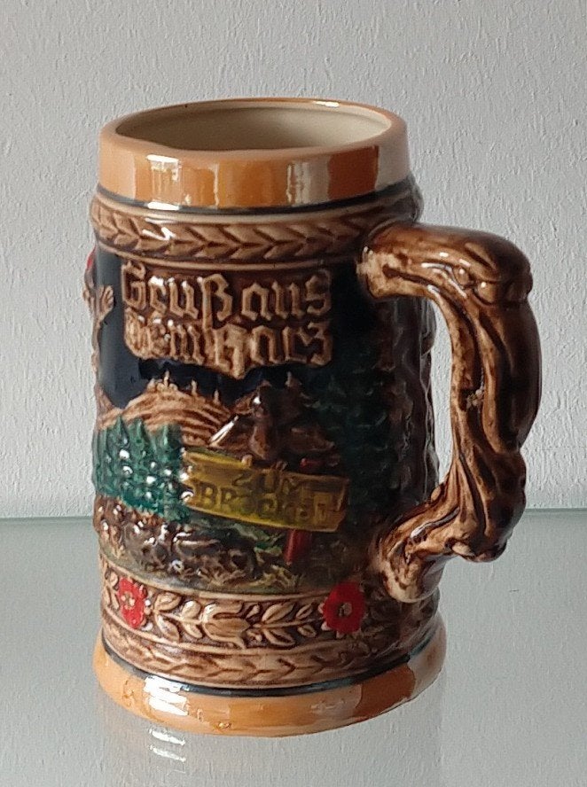 vintage handgeschiulderde duitse bierpul, volgnr 90, Verzamelen, Ophalen of Verzenden, Zo goed als nieuw, Pul(len), Overige merken