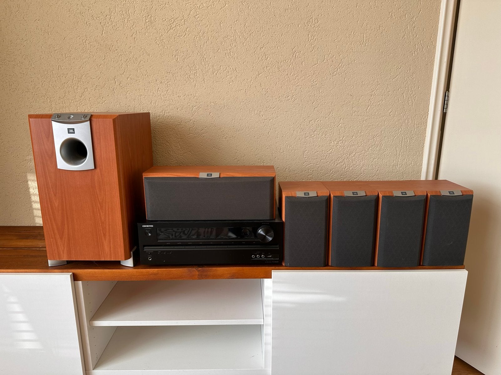 JBL 5.1 Home Cinema Set met Onkyo Receiver, Ophalen, Gebruikt, 70 watt of meer, 5.1-systeem