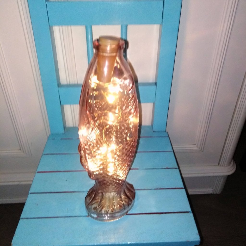 Glazen vaas/fles in de vorm van een vis met verlichting, Ophalen, Gebruikt, Overige kleuren, Glas