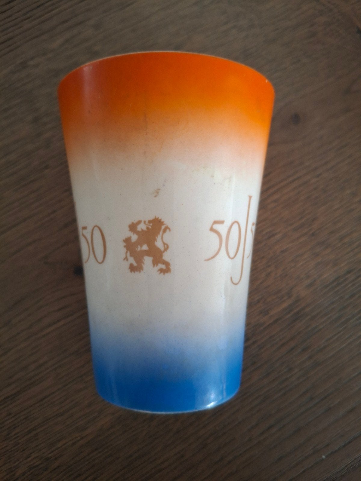 Vintage Regout Maastricht 50/50 Oranje Blanje Bleu Beker, Ophalen of Verzenden