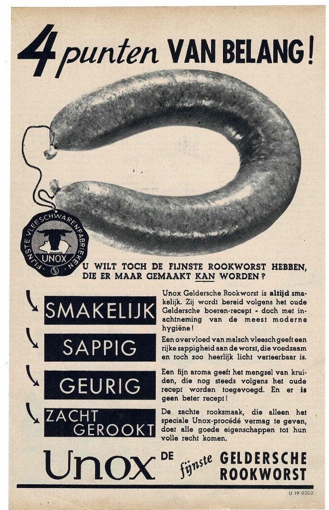 4 Punten van belang UNOX ROOKWORST Smakelijk,Sappig, Verzamelen, Merken en Reclamevoorwerpen, Verzenden, Zo goed als nieuw, Overige typen