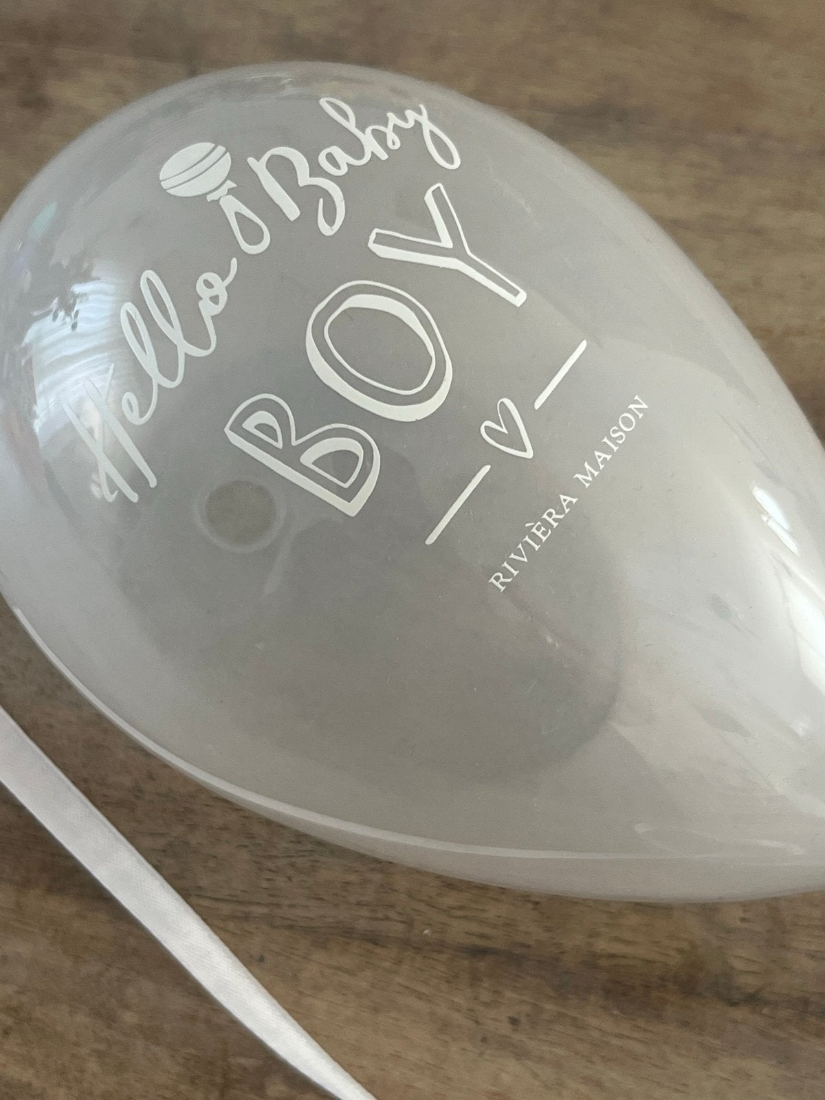Riviera Maison Hello Baby Boy ballon decoratie van glas, Ophalen, Zo goed als nieuw, Kraamcadeau