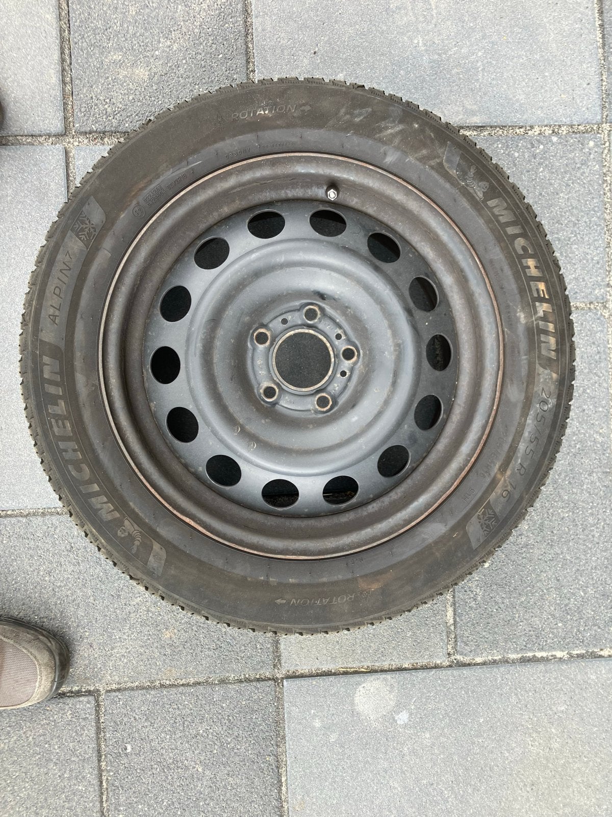 Michelin Alpin 7 Winterbanden op 5-gats velgen 205/55/R16, Auto-onderdelen, Gebruikt, 16 inch, Banden en Velgen, Personenwagen