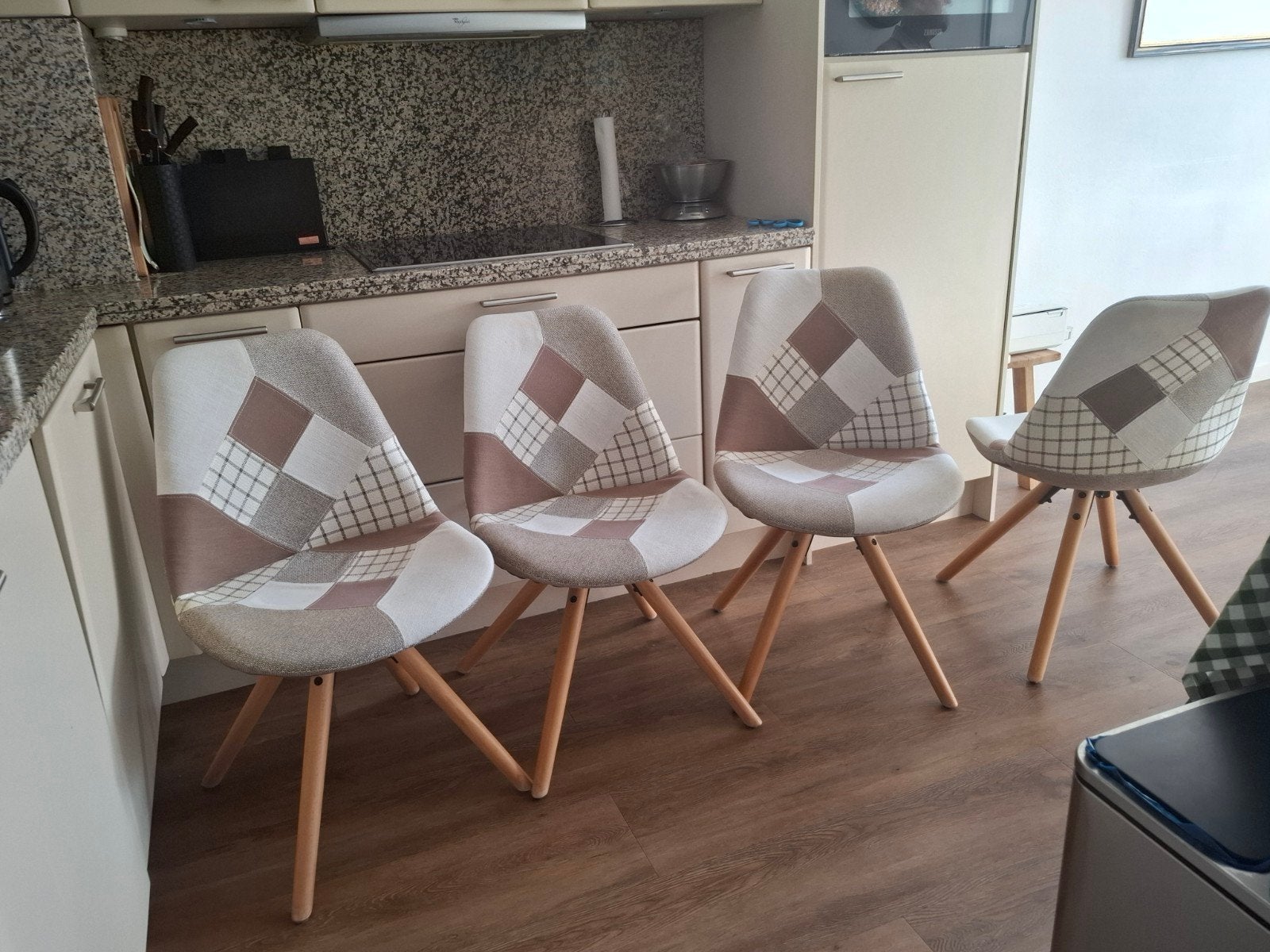 Set van 4 Patchwork Eetkamerstoelen - Zo goed als nieuw, Ophalen, Hout, Overige kleuren, Zo goed als nieuw
