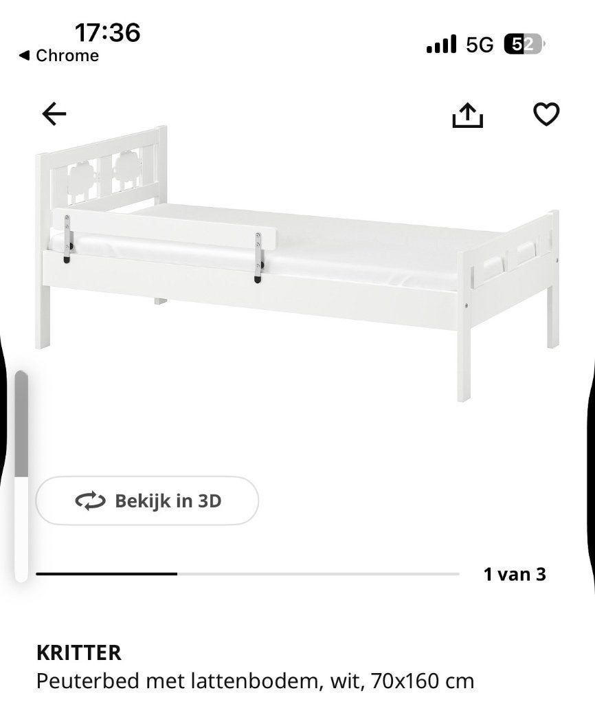 Peuterbedje, Ophalen, 70 tot 85 cm, Zo goed als nieuw, Minder dan 140 cm