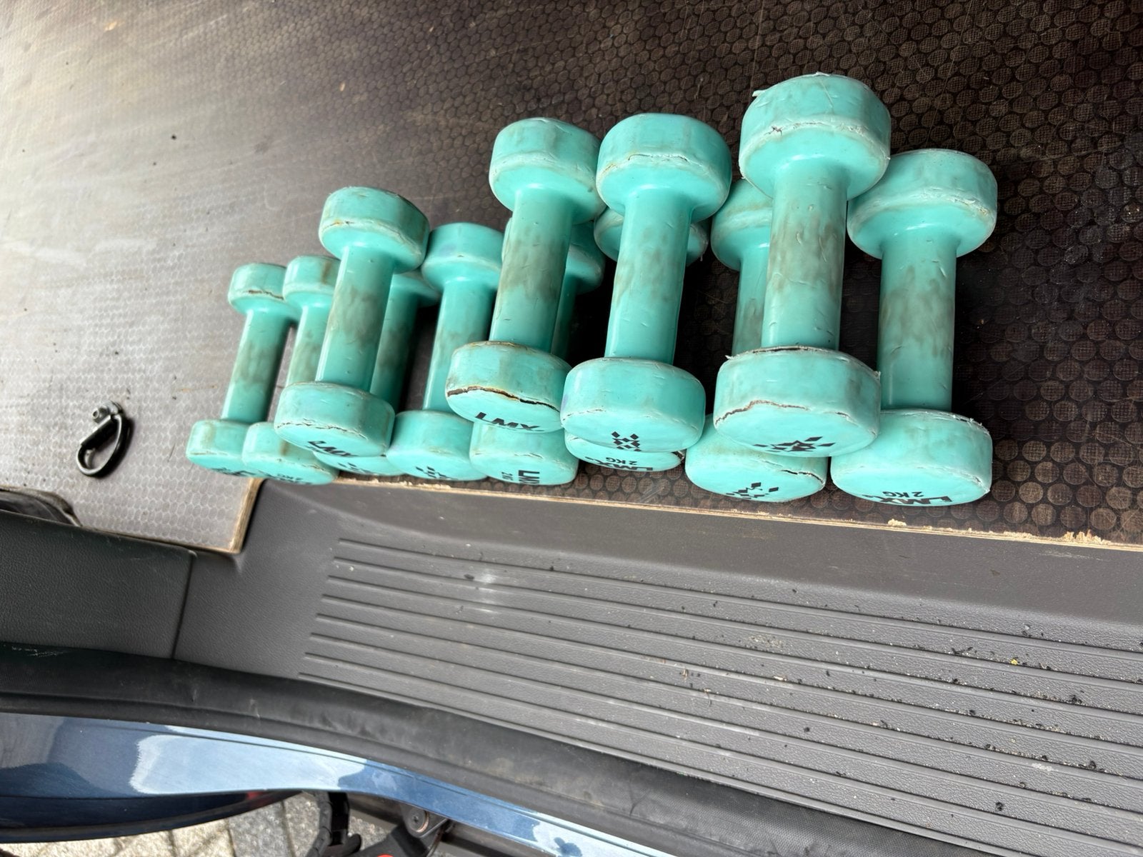 12 x 2 kg rubberen dumbells lmx ( beschadigd, Dumbbell, Gebruikt, Dumbbells, Ophalen of Verzenden