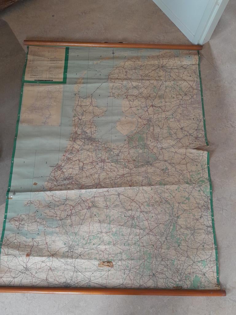 Vintage oude schoolplaat landkaart Nederland 1958, Ophalen, Aardrijkskunde