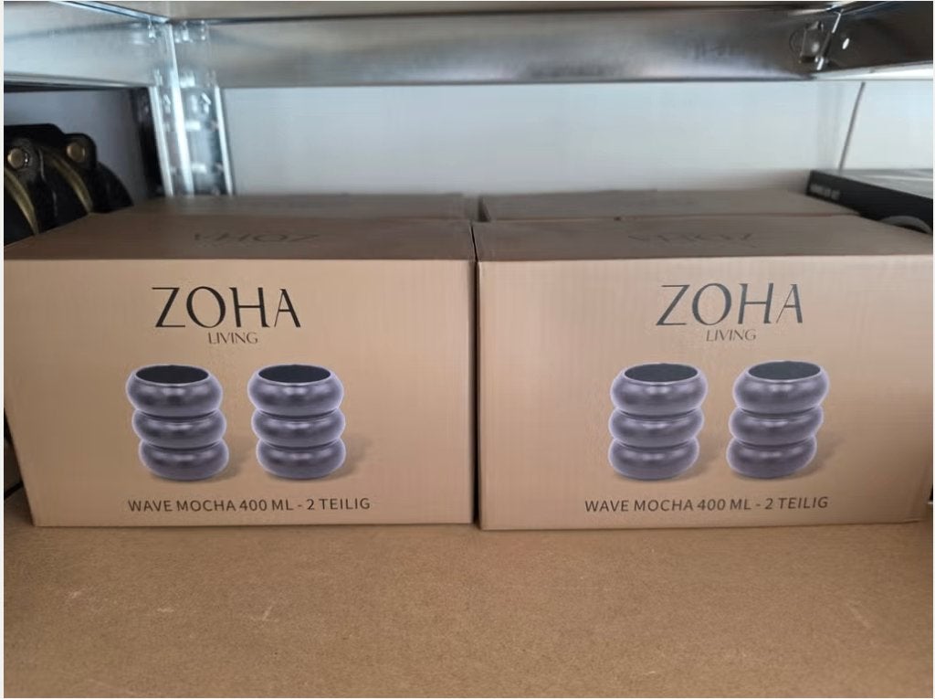 Partij van 4 x 2 Zoha Wave Mocha 400ml koffie mokken, Overige merken, Keramiek, Nieuw, Ophalen of Verzenden