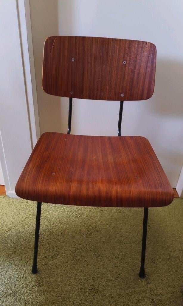 Cordemeyer retro vintage eetkamerstoelen met zwart staal 4x, Ophalen, Gebruikt, Bruin, Retro