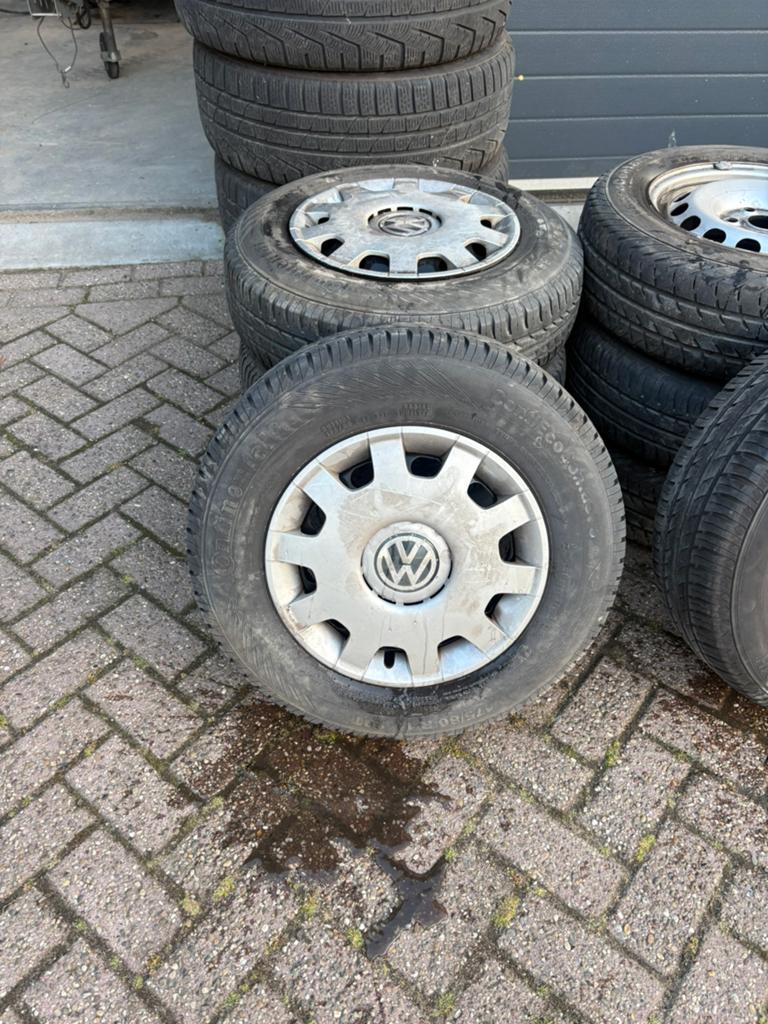 steek 5x100 stalen velgen met nette banden, Ophalen, Zo goed als nieuw