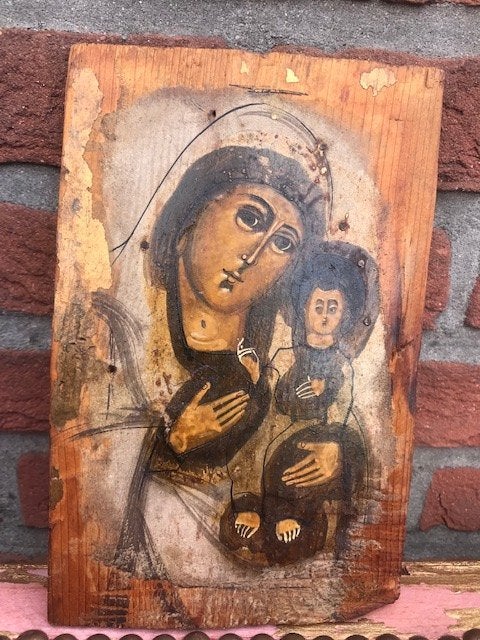 bijzonder fraai antiek schilderij/ ikoon, Paneel, Portret of Personen, Impressionistisch, Ophalen of Verzenden