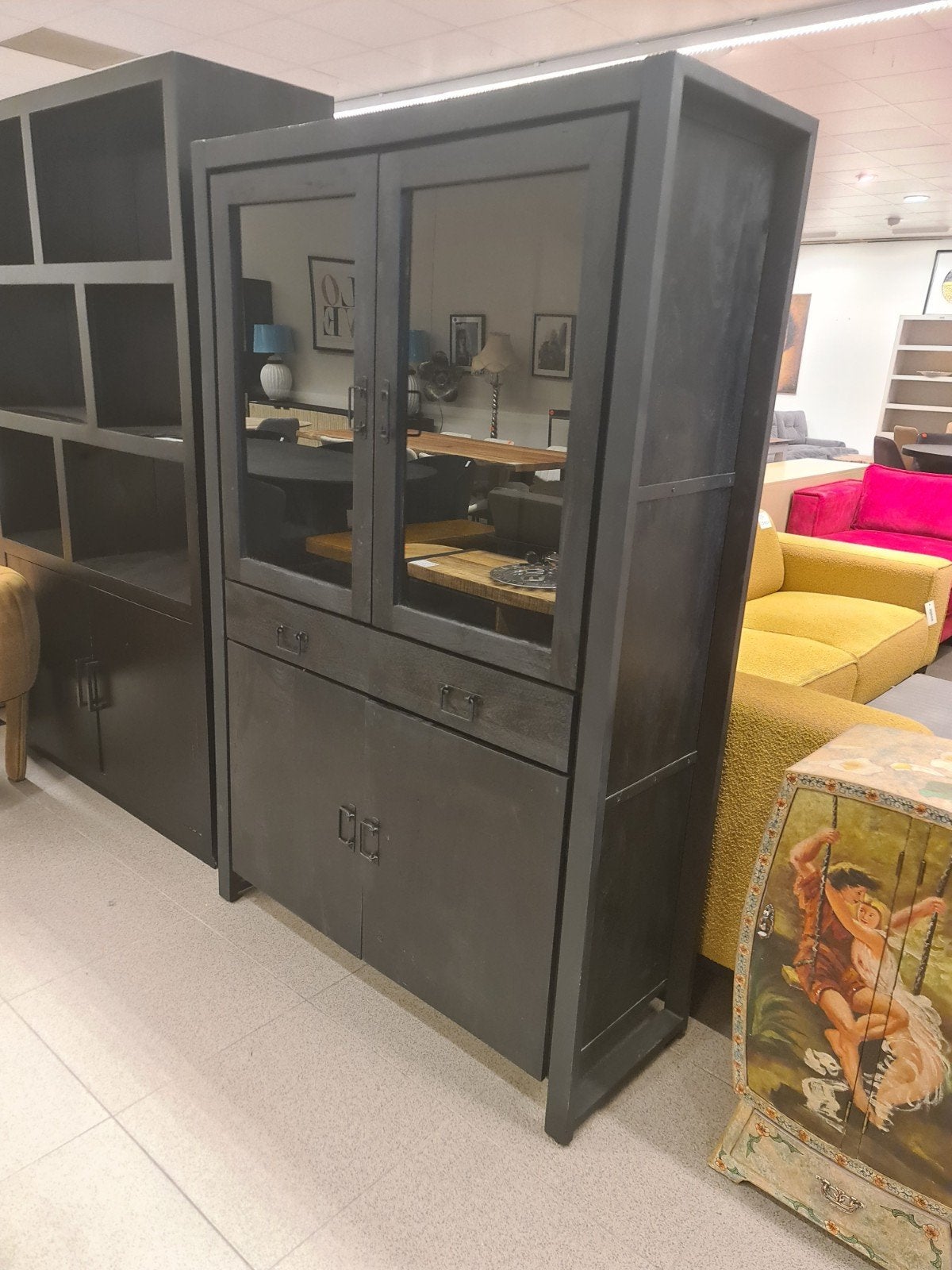 Nieuwe industriële kast 180x115x45cm zwart mangohout €195, Ophalen, Industrieel landelijk barok brocante koloniaal boheems vintage