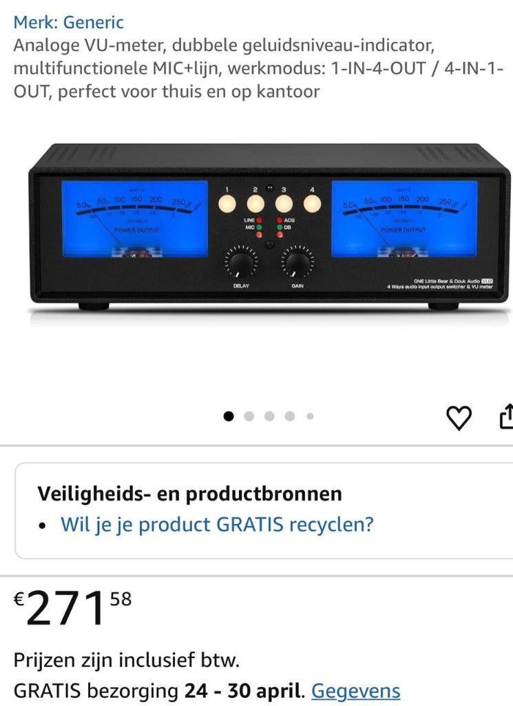 Analoge VU-meter, dubbele geluidsniveau-indicator, Verzenden, Nieuw, Analoog