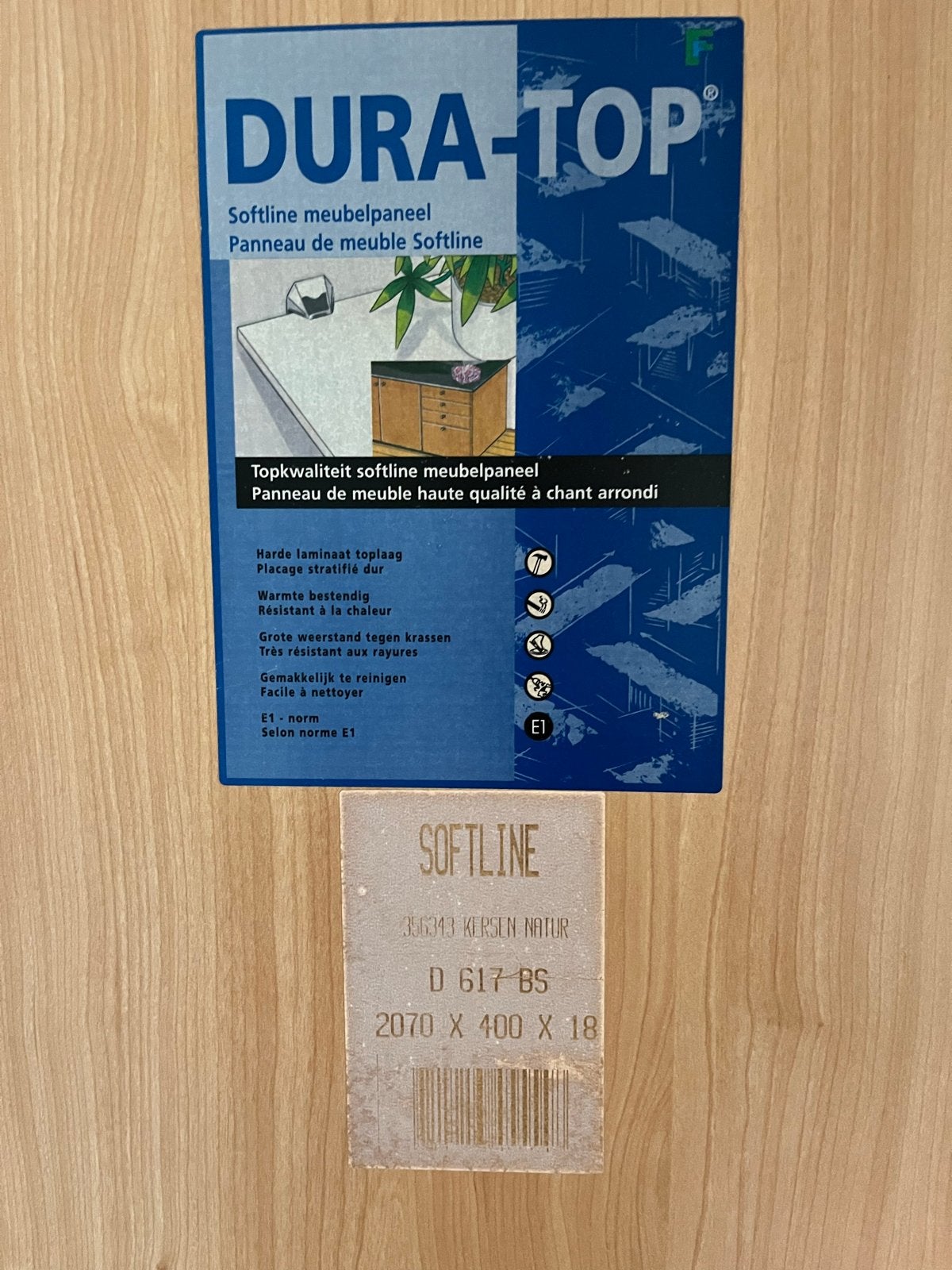 Dura-Top Softline Meubelpaneel Kersen Natur 207x40x1.8cm, Ophalen, Minder dan 25 mm, Nieuw, 200 tot 250 cm