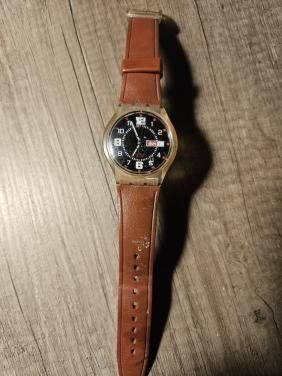 Vintage Swatch jelly Polshorloge met Leren Bandje, Gebruikt, IOS, Swatch, Oranje