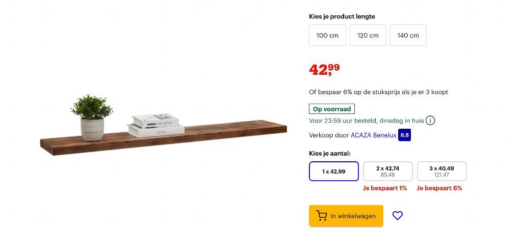Wandplank 2x zwevend hout, Ophalen, Zo goed als nieuw