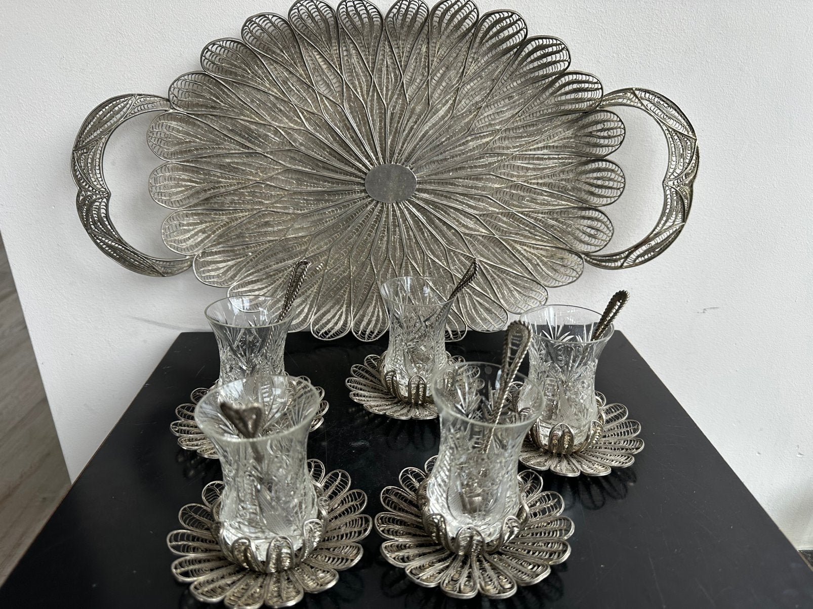 Verzilverd of zilver filigrain theeset Oosters 16 delig, Ophalen of Verzenden