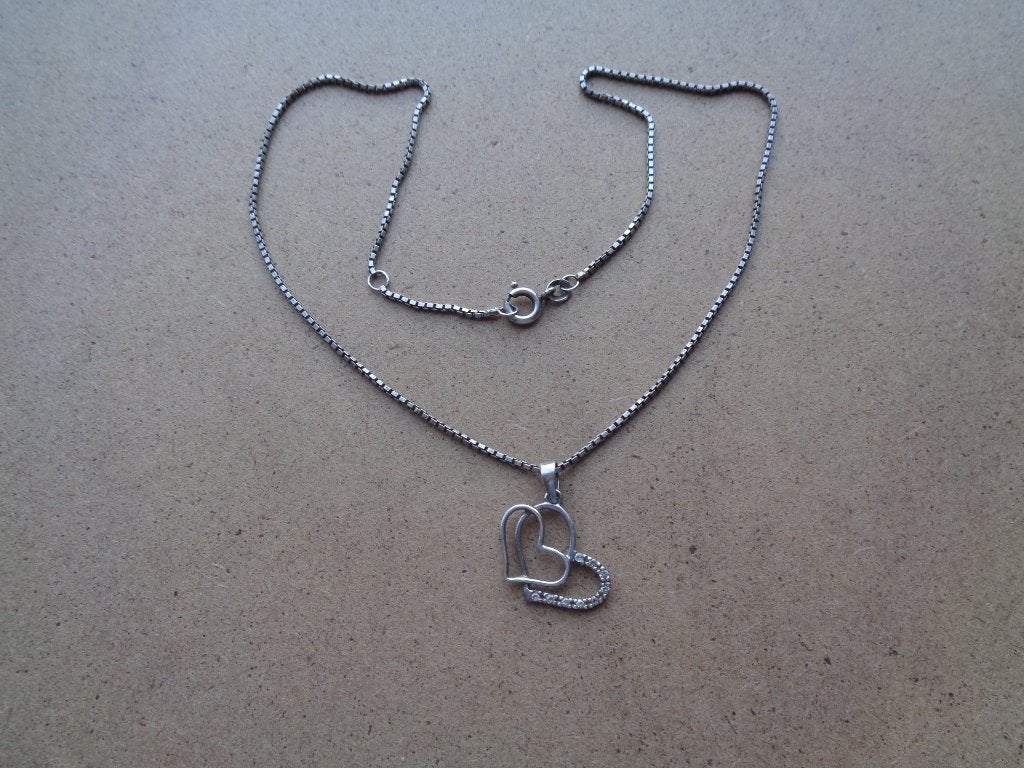 zilveren ketting met hart hanger [172], Met hanger, Verzenden, Zo goed als nieuw, Zilver