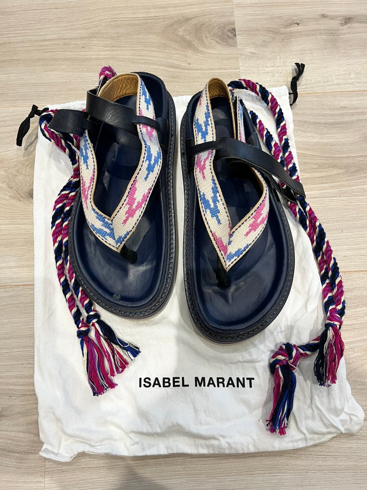 Isabel Marant Edeme Leather & Ikat Platform Sandalen - 41, Kleding | Dames, Overige kleuren, Zo goed als nieuw, Sandalen of Muiltjes