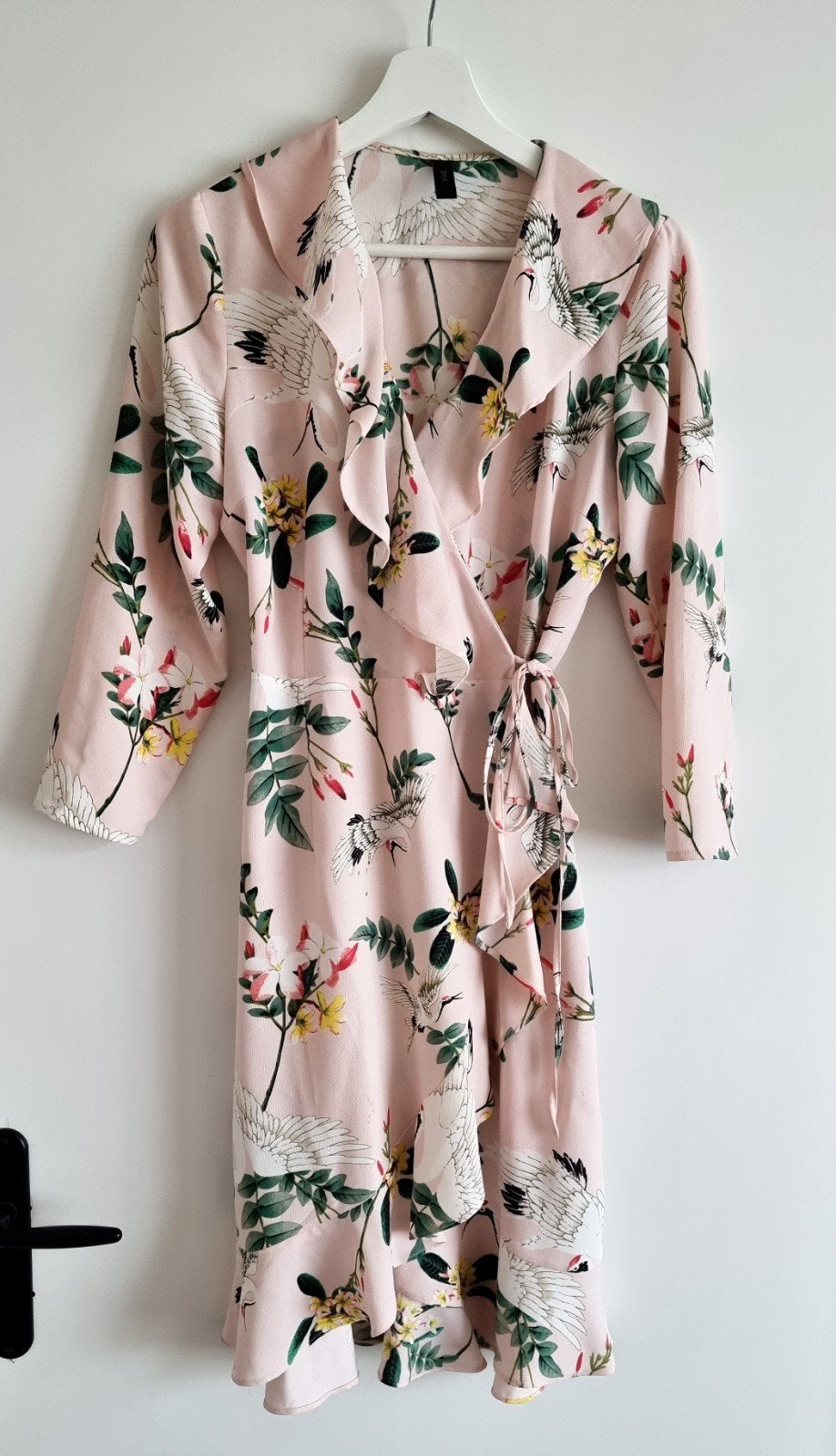 Y.A.S Roze Wikkeljurk met Kraanvogelprint maat M, Maat 38/40 (M), Ophalen of Verzenden, Zo goed als nieuw, Knielengte