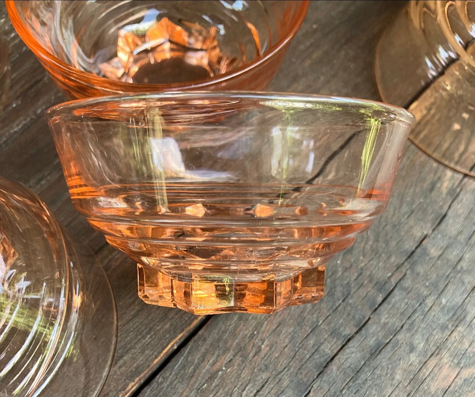 Set van 7 vintage roze glazen schaaltjes - Made in France, Antiek en Kunst, Ophalen of Verzenden