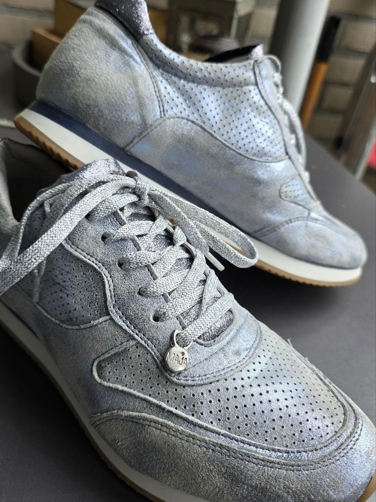 Mexx Maja metallic leren sneakers - blauw/zilver - Maat 38, Mexx, Overige kleuren, Verzenden, Sneakers of Gympen