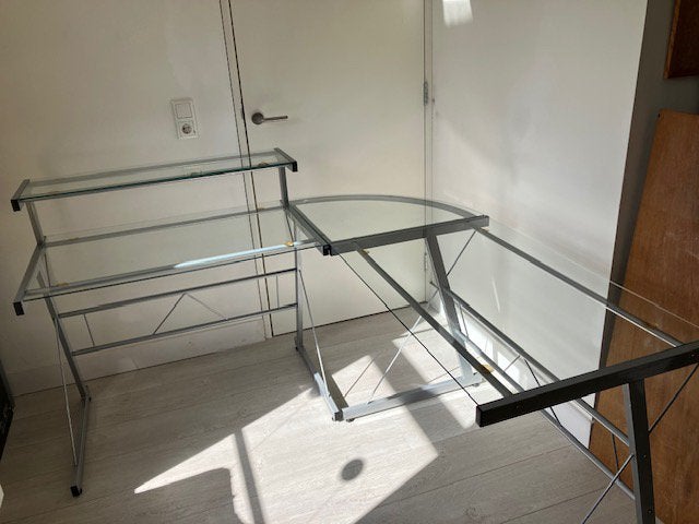 Modulair hoekbureau (glas, verstelbaar), Huis en Inrichting, Bureaus, Ophalen, Gebruikt, Glas
