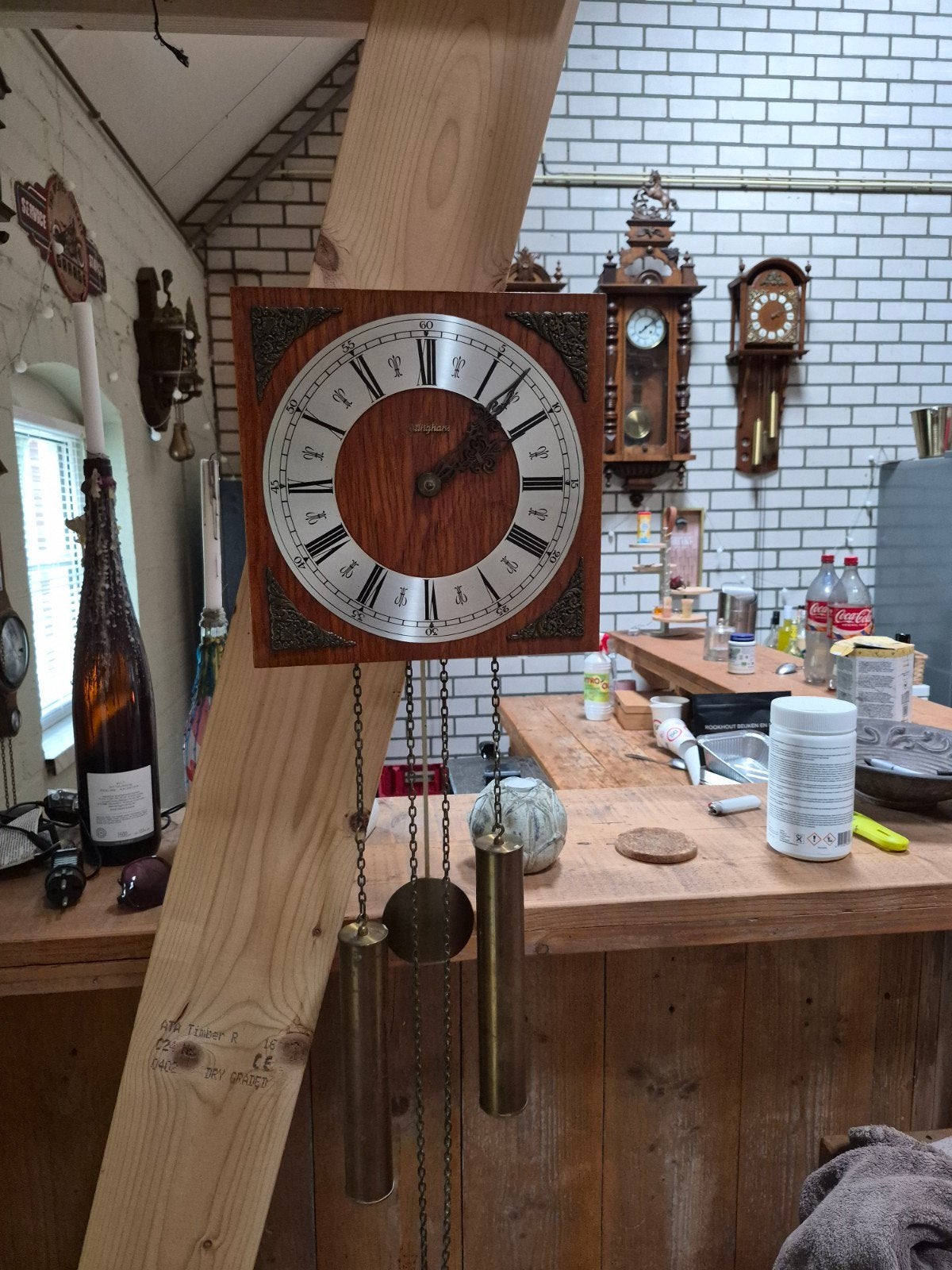 Antieke Junghans wandklok met ketting en gewichten, Ophalen