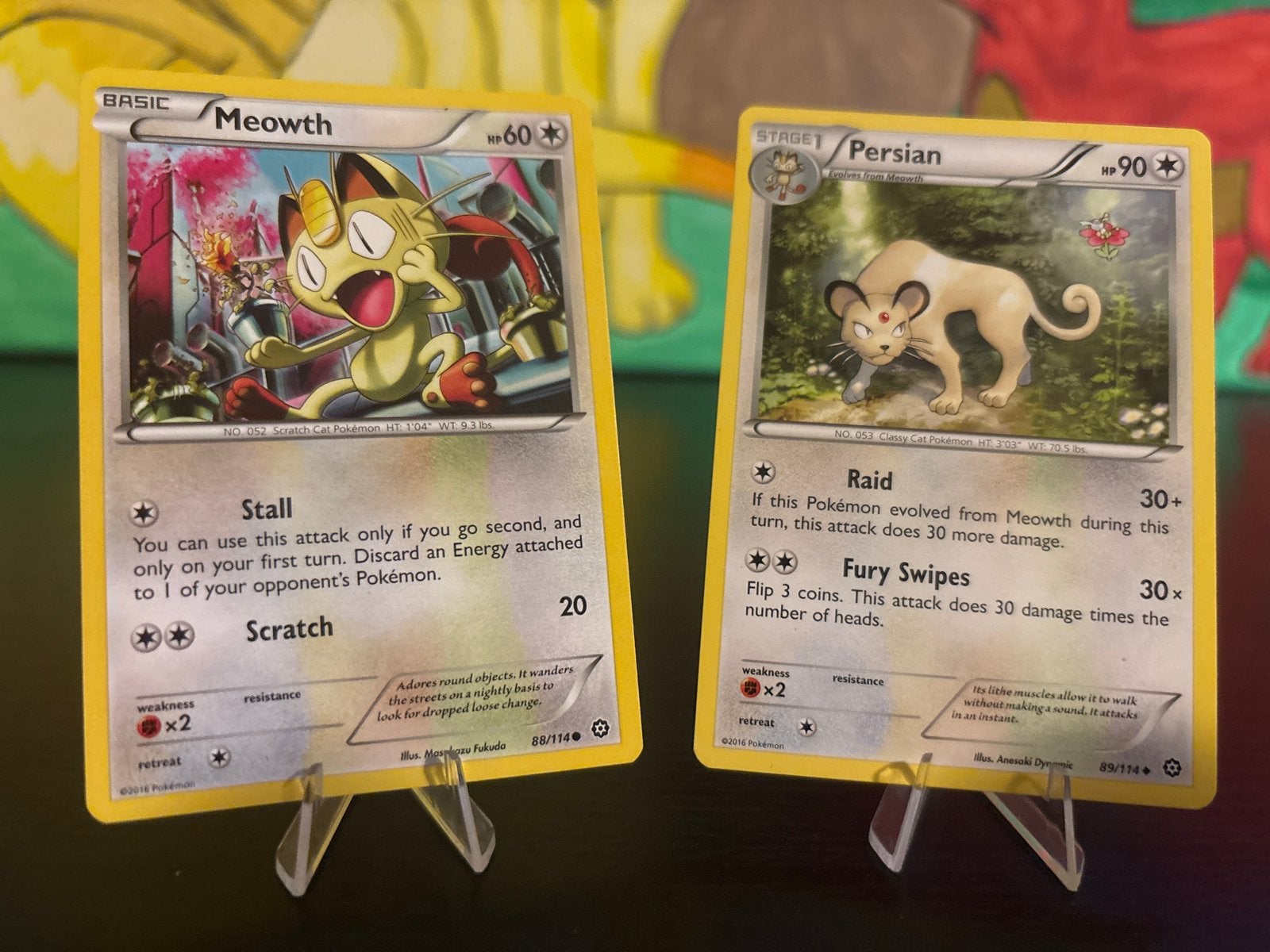 Steam Siege - Pokémon Kaarten: Meowth en Persian, Ophalen of Verzenden, Gebruikt, Meerdere kaarten