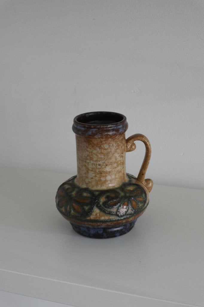 Vintage Strehla Keramische Vaas / retro west germany 60 70, Beige, Ophalen of Verzenden, Zo goed als nieuw, 20 cm