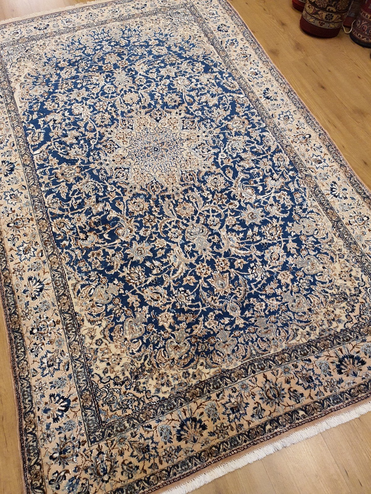 Vintage handgeknoopt perzisch tapijt nain 6la 251x152, Info@SlatsAntiek.nl, Tweedehands, Perzisch, 150 tot 200 cm