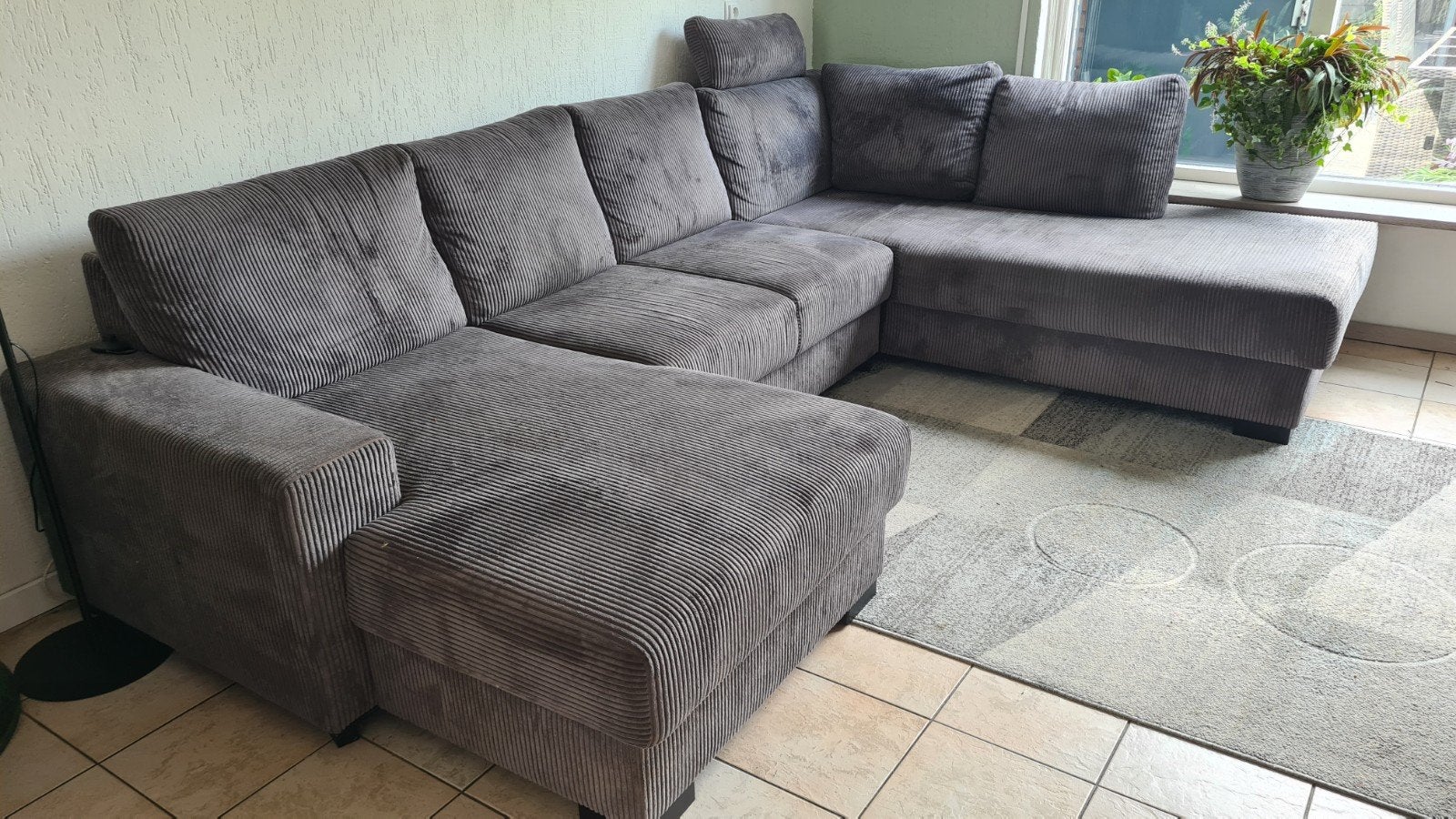Leuke hoekbank met 2 lounge plaatsen, Ophalen, Gebruikt, Vierpersoons of meer, Stof