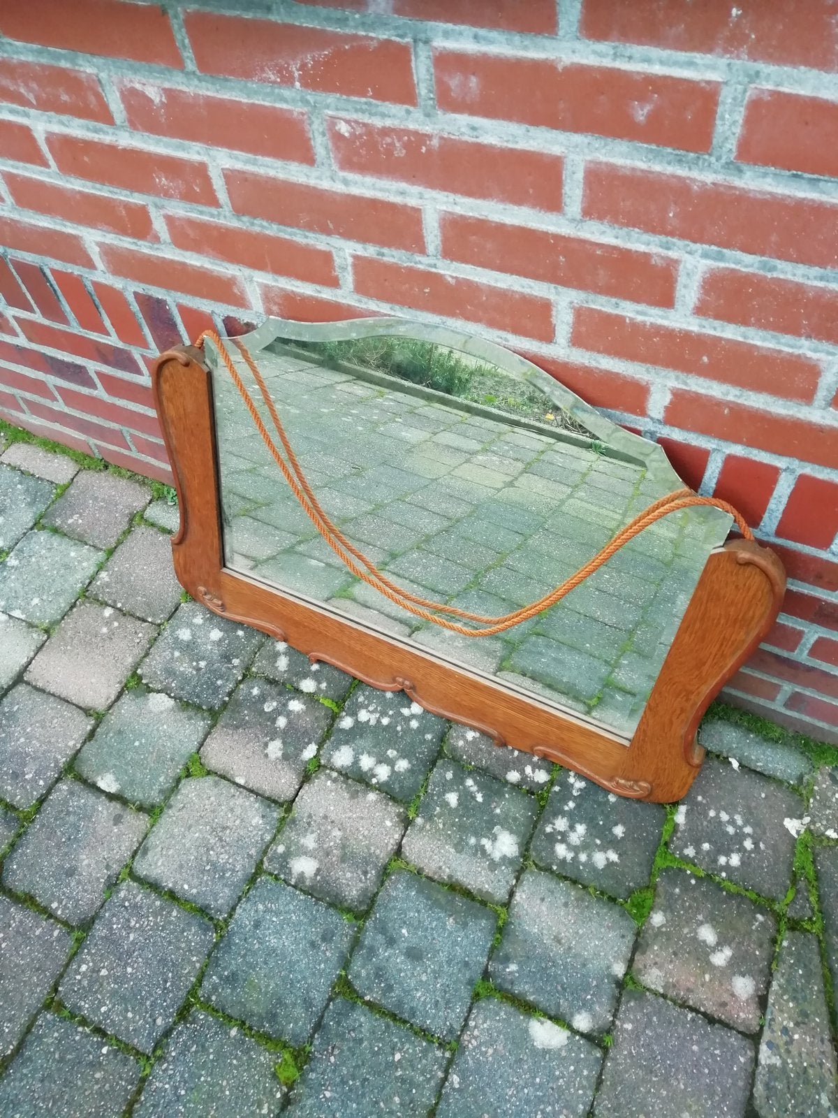 Oude spiegel met facet ., Ophalen, Rechthoekig, 50 tot 100 cm, Minder dan 100 cm