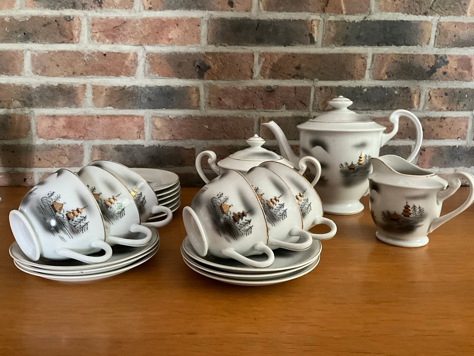 Vintage Japans theeservies met 6 kopjes en schotels, Antiek en Kunst, Ophalen