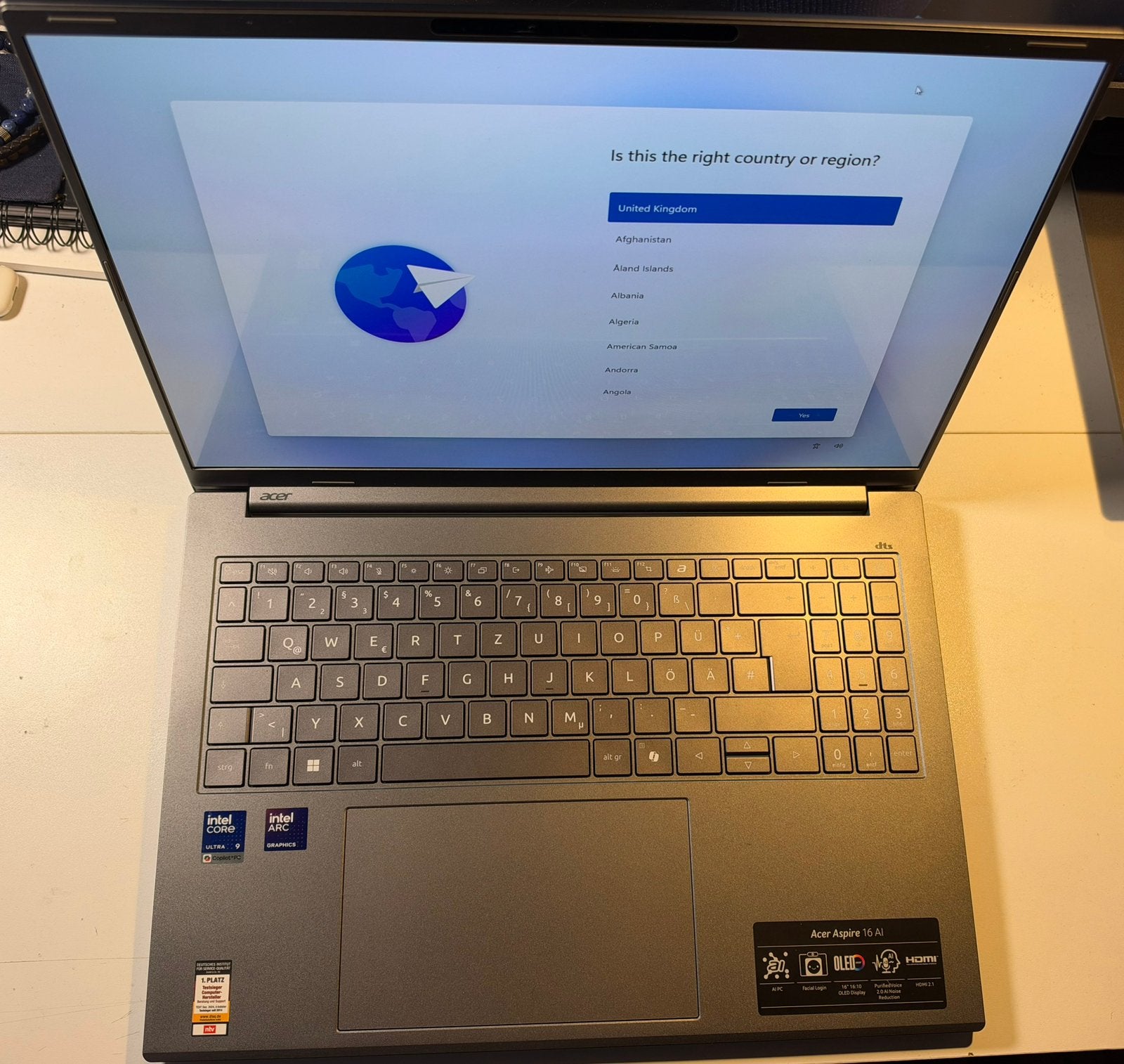 Acer Aspire 16 AI - Intel Ultra 9, 32GB, 1TB, ZGAN+Garantie, Computers en Software, 32 GB, Core 9, Ophalen of Verzenden, Zo goed als nieuw