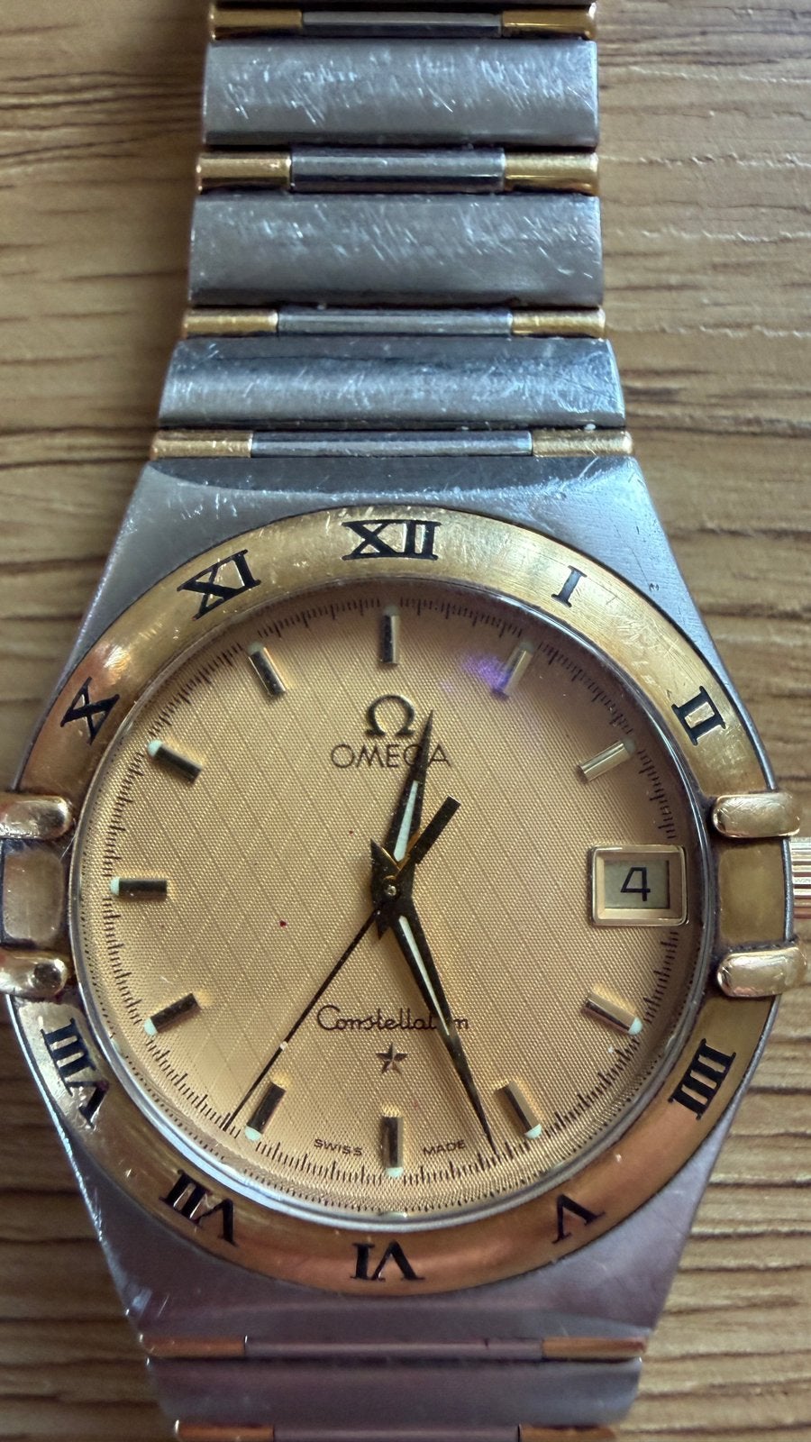 Omega Constellation Quartz 1312.10.00 met doos en papieren, Staal, Gebruikt, Polshorloge, Ophalen of Verzenden