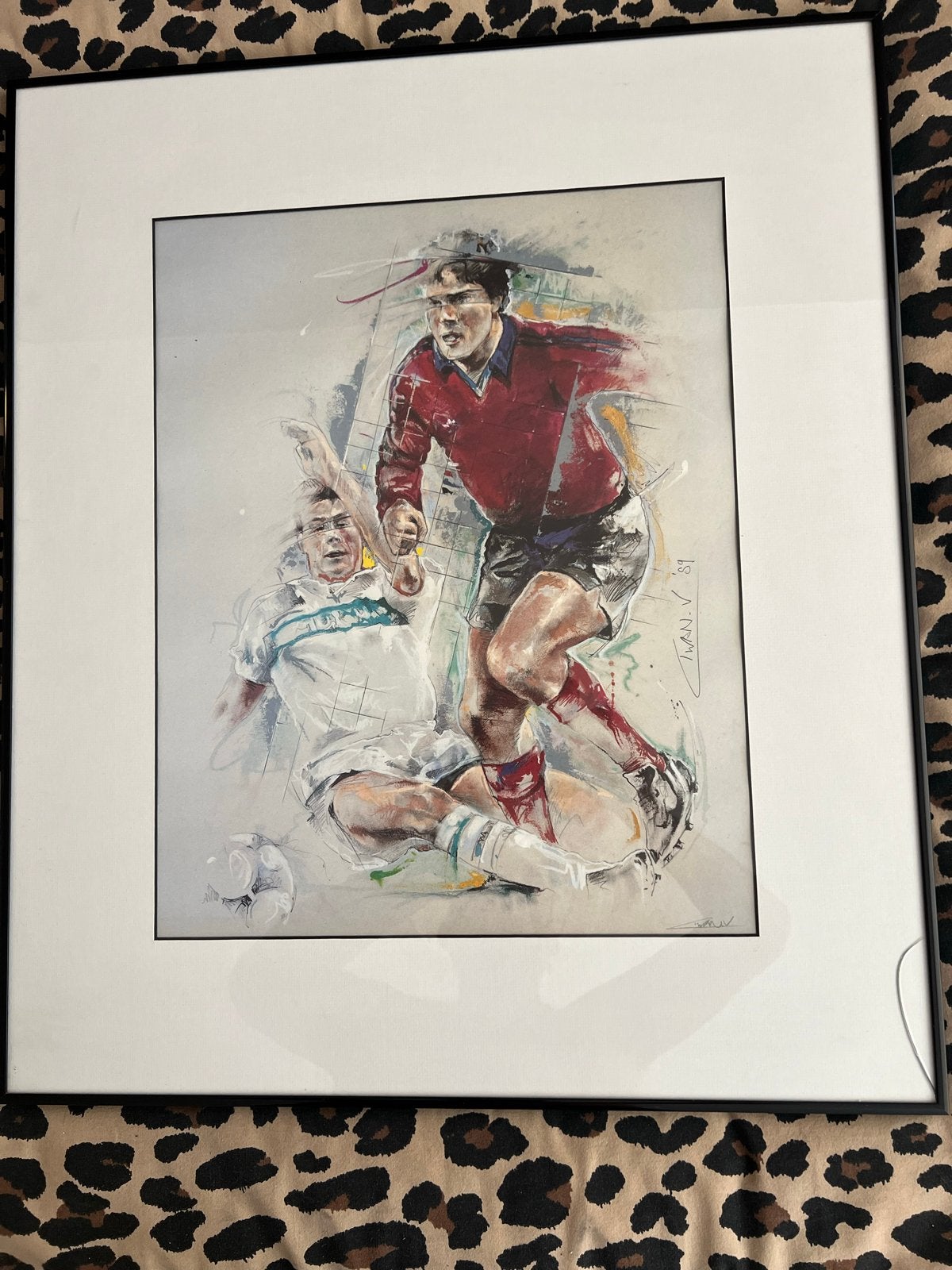 Voetbal schilderij - actie op het veld, Antiek en Kunst, Ophalen, Gedateerd, Portret of Personen, Expressionistisch
