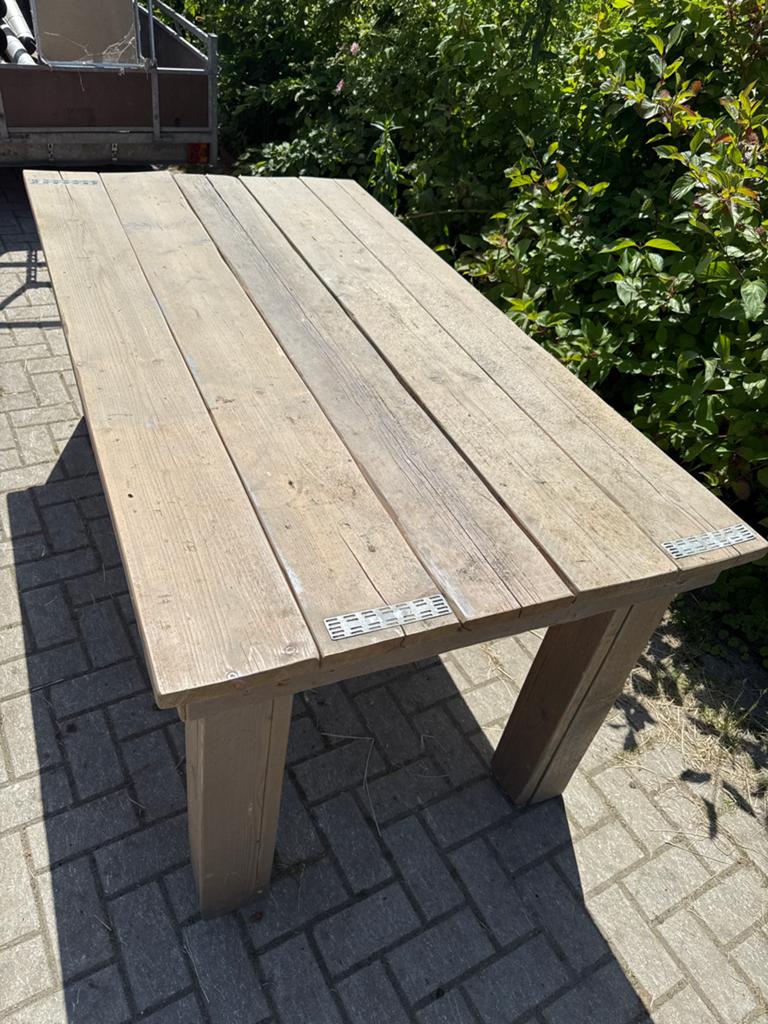 Robuuste steigerhouten tafel, Huis en Inrichting, Ophalen, Gebruikt, 50 tot 100 cm, Vijf personen of meer