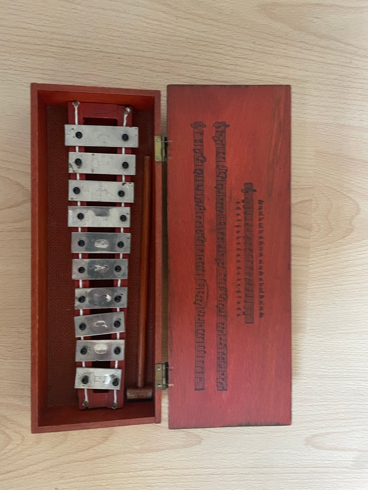 Vintage xylofoon in houten kistje, Ophalen, Gebruikt