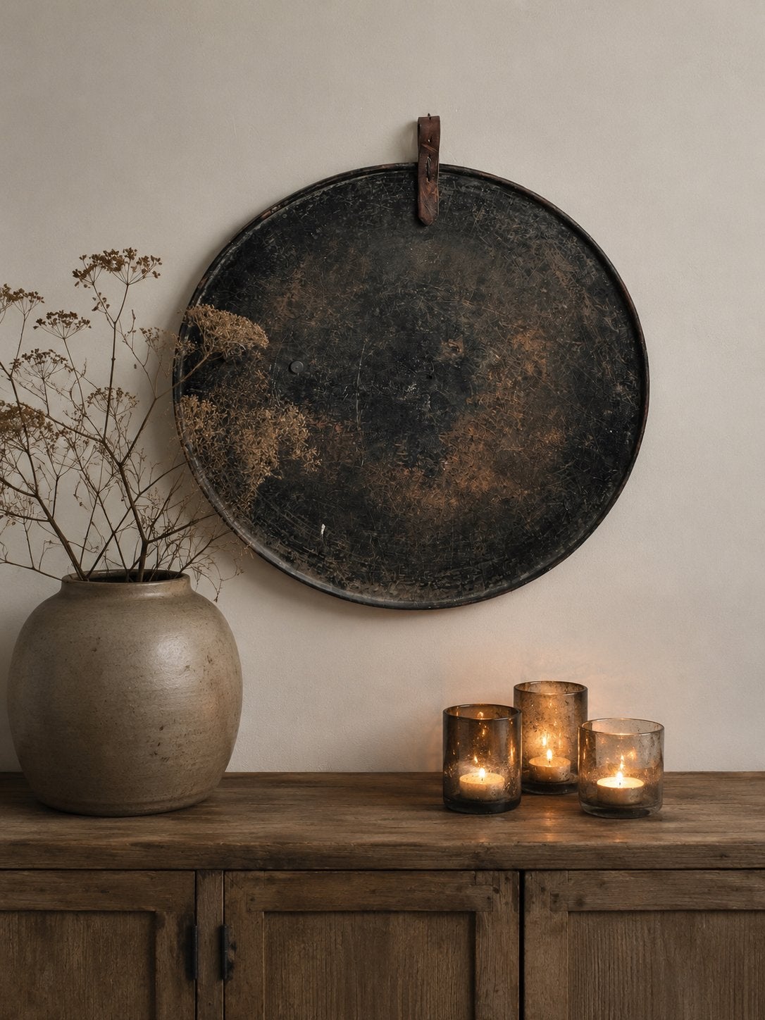 Set van 2 metalen wandborden met patina - 70cm en 35cm, Ophalen