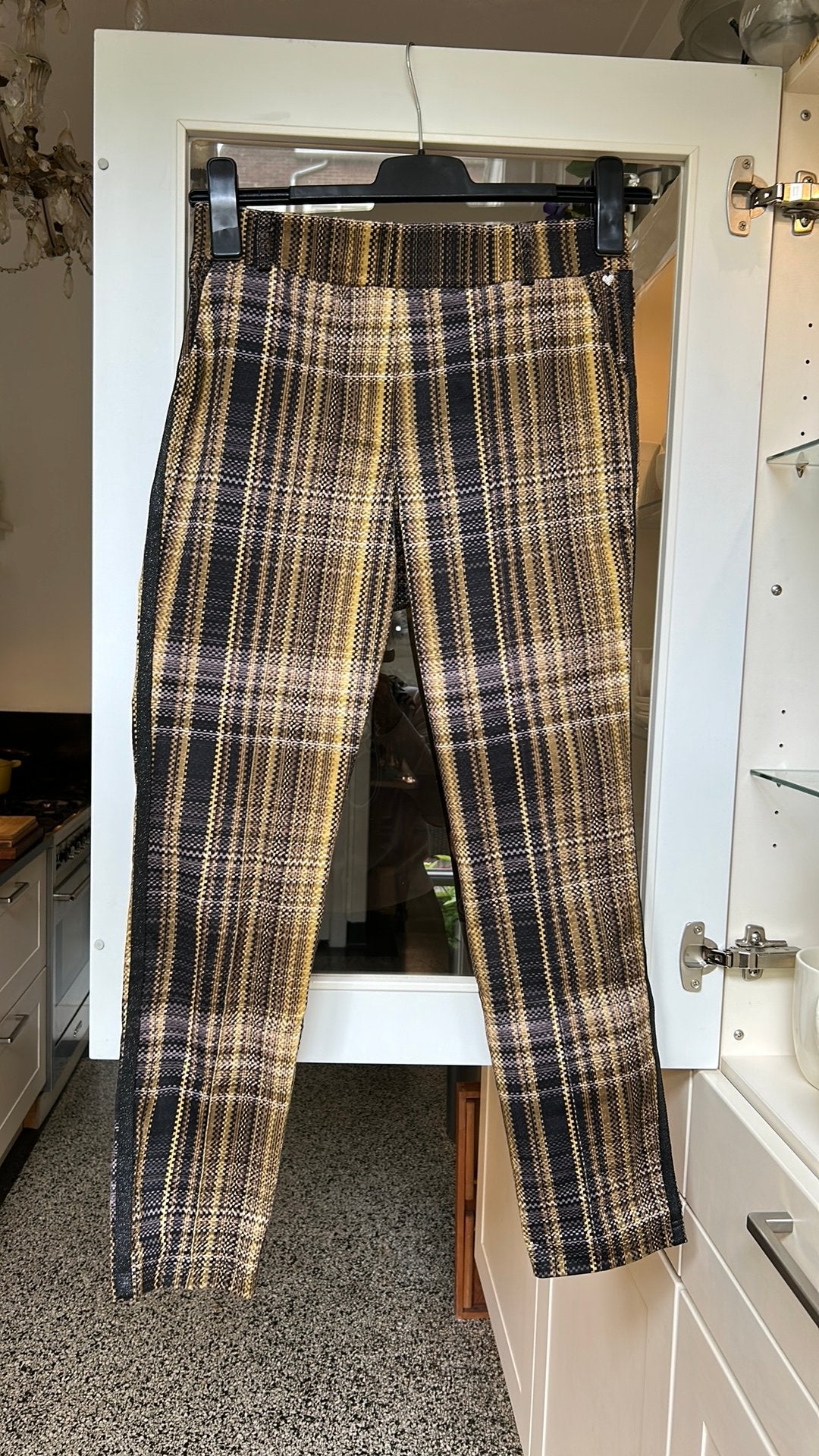 HELENA HART ‘gouden’ ruit broek in travelstof mt S, Maat 38/40 (M), Bruin, Ophalen of Verzenden, Zo goed als nieuw