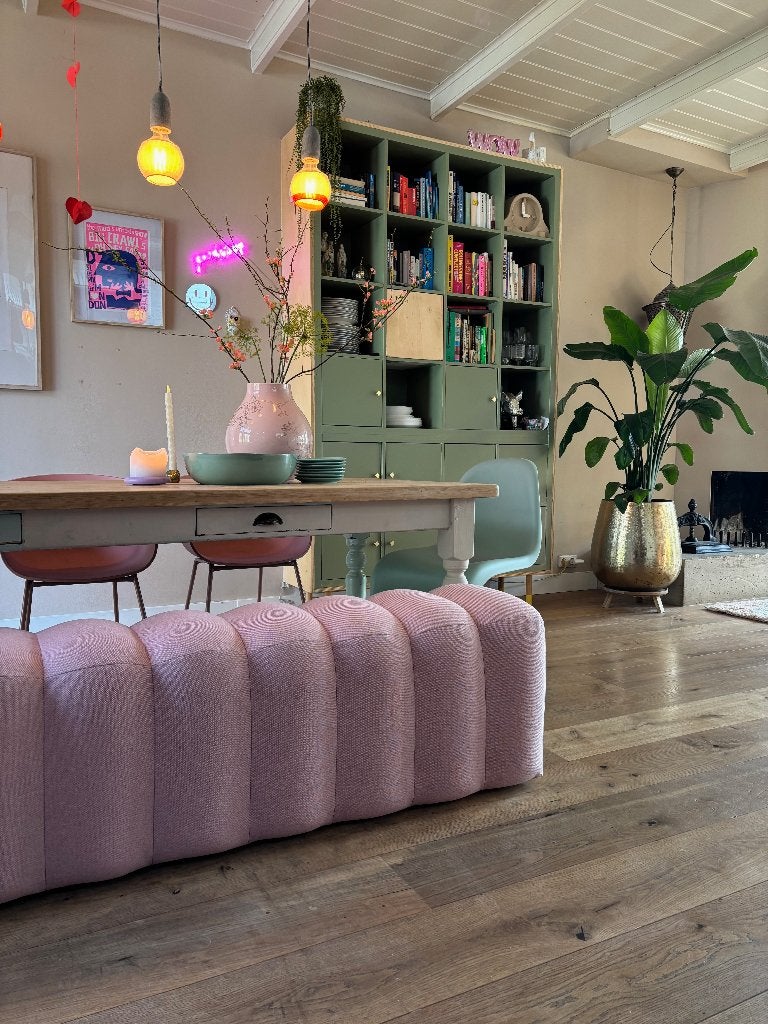 design eetkamerbank van LOODS 5 uit de Cube / Candy serie., Huis en Inrichting, Ophalen, Gebruikt, Hip, modern, eigentijds oud-roze