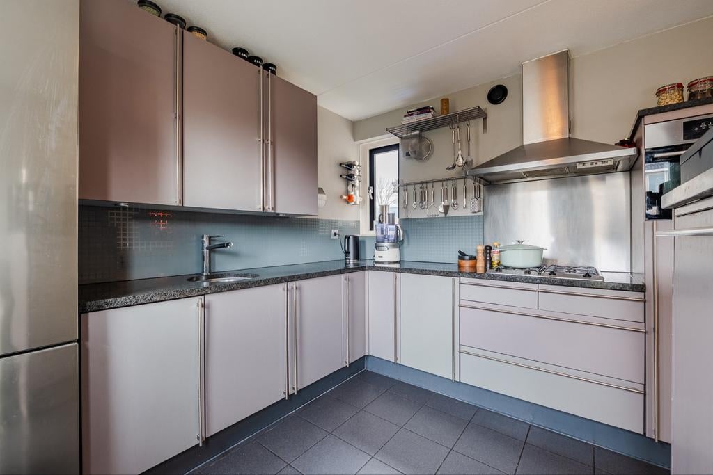 Complete keuken koelvriescombinatie granieten werkblad, Huis en Inrichting, Ophalen, Gebruikt, Hoekkeuken, Graniet of Steen